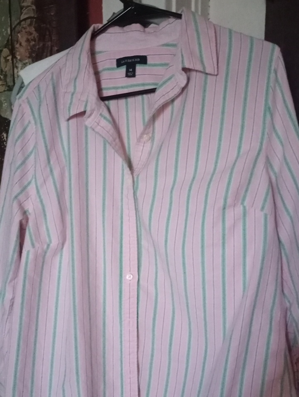 Lands' End Pink Striped Women's Button-Up Blouse